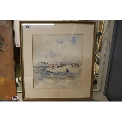 138 - Framed Watercolour signed Alfred East 1844-1913 'A Belgian Village from the Sea'