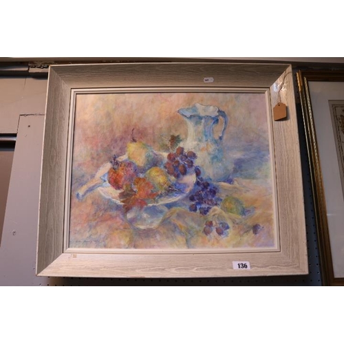 136 - Kathleen Downing (Local Artist) Oil on board of Fruit Still life