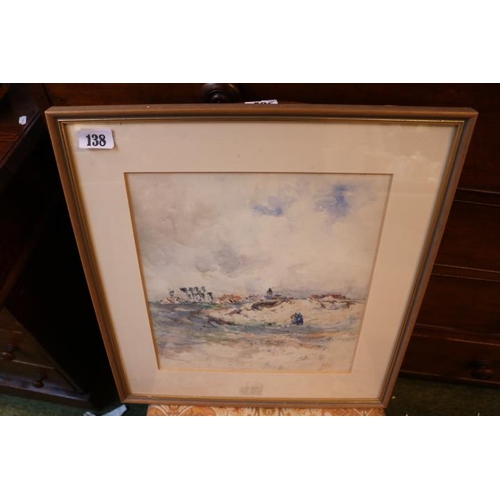 138 - Framed Watercolour signed Alfred East 1844-1913 'A Belgian Village from the Sea'