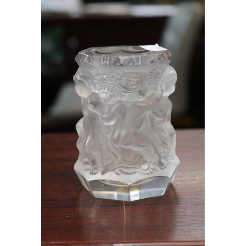 24 - Czech Lalique style Cherub Posy Vase, Mirosalv KLinger Yellow glass etched vase and a Cut Crystal De... 