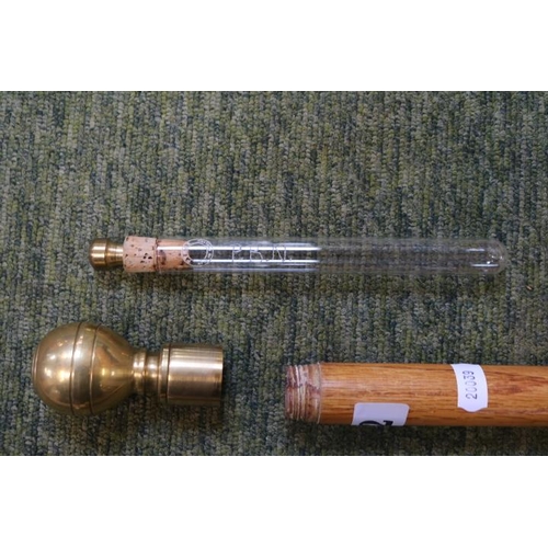 32 - Gentlemen's cane with integral glass vial and a Vintage Walking cane