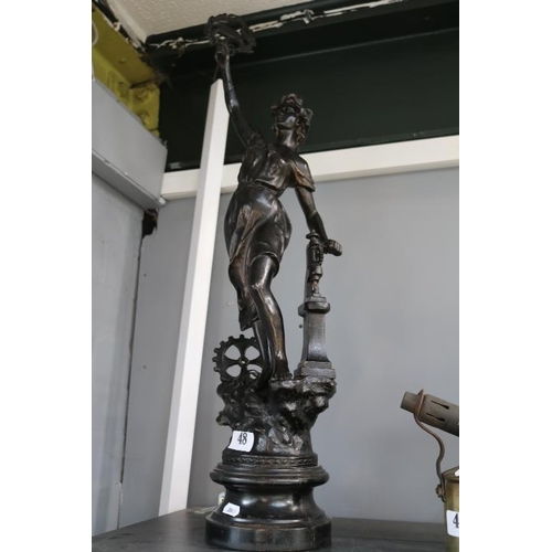 48 - Large Spelter Industrial type figure on circular base. 67cm in Height