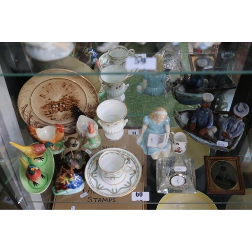 60 - Collection of assorted Pottery, glassware and figures to include Dartington Crystal clock, Royal Dou... 