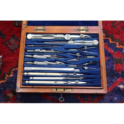 75 - Antique Mahogany Drawing set with fitted interior with plaque S J Williams Nov 29th 1886