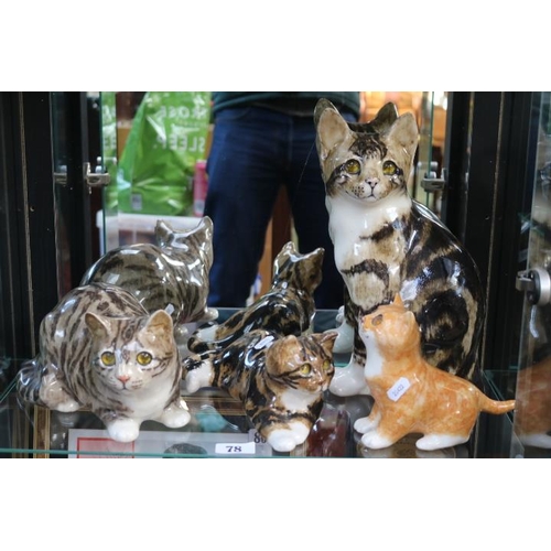 78 - Collection of 4 Winstanley Studio Pottery Cats with glass eyes