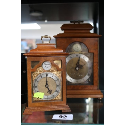 92 - Walnut cased Elliot Mantel clock with silvered dial and another similar smaller clock