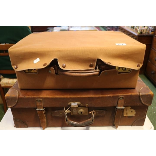 174 - Good quality Brown Leather case with brass fittings and cover with another Leather case