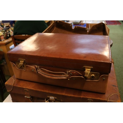 174 - Good quality Brown Leather case with brass fittings and cover with another Leather case