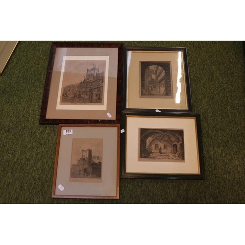 181 - Collection of 4 19thC and later Engravings to include Bishopsgate Bridge, House in the Old Post, St ... 