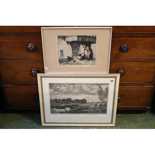 186 - Framed Print 'Brabantsch Binnenhuisje' by A Timmermans 1936 and a signed Dutch School engraving