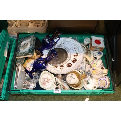 188 - 3 Crates of assorted ceramics to include Sylvac, Crested ware etc. (Plastic Crates not included)