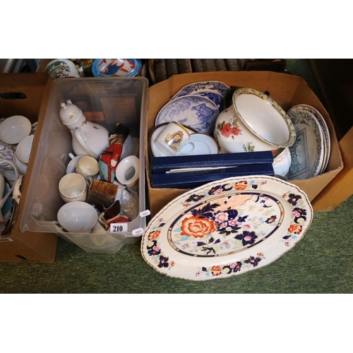 210 - 2 Boxes of assorted Ceramics to include Copeland Spode Italian scenes, Masons, Rosenthal etc.