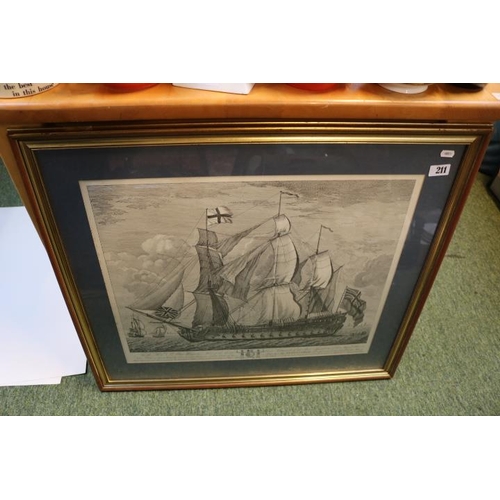 211 - Framed Print of HMS Invincible and 2 unframed prints after Charles Dyce Prinxit etc.