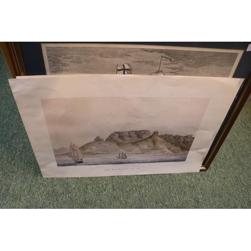 211 - Framed Print of HMS Invincible and 2 unframed prints after Charles Dyce Prinxit etc.