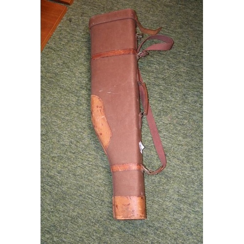 222 - Leg of Mutton Fabric and Brown Leather Gun case