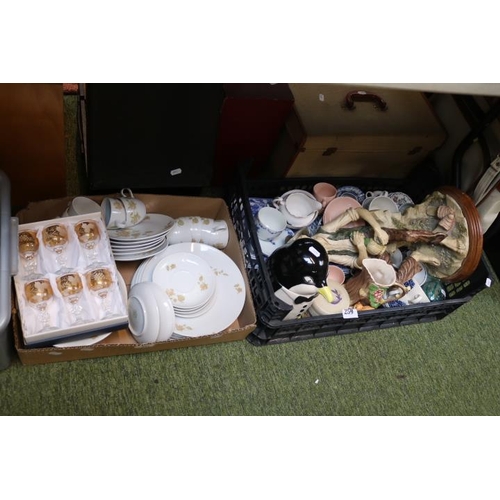 259 - 2 Boxes of ceramics to include Capodimonte figure, Caviar Jar, Mdina glass, Kahla German floral deco... 