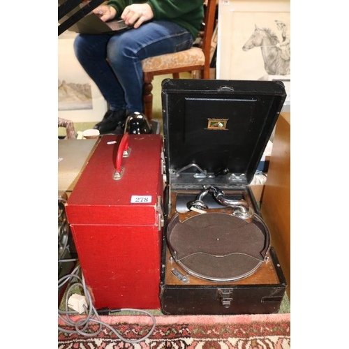 278 - HM V Portable record player with a case of Records