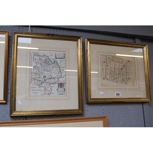 288 - 2 Antique Maps to include The Road from Oxford to Cambridge & a Map of Huntington