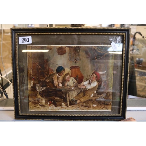 293 - Framed Oleograph of Children playing Cards