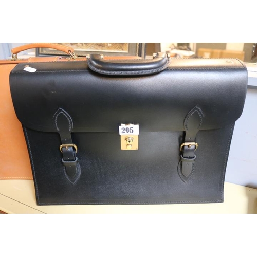 295 - Papworth Industries Black Leather satchel type case with brass fittings