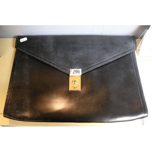 296 - Papworth Industries Black Leather document case with brass fittings