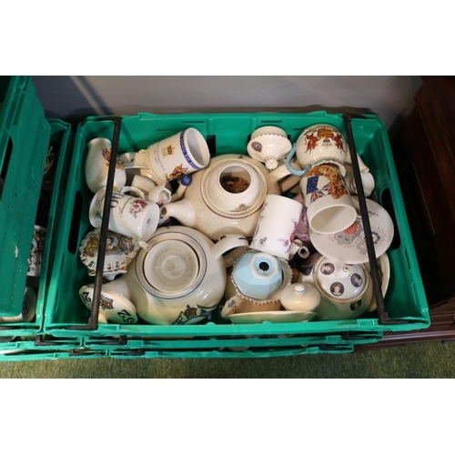 316 - 4 Crates of Novelty Teapots, mostly Royal Commemorative (Crates not included)