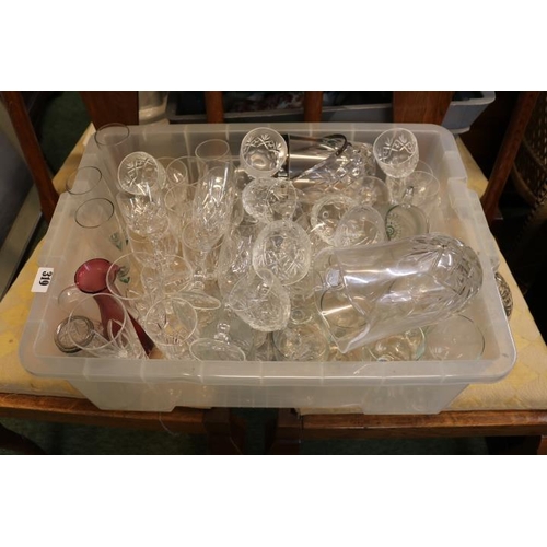 319 - Box of assorted Crystal and glassware to include Decanter, Ice bucket etc.