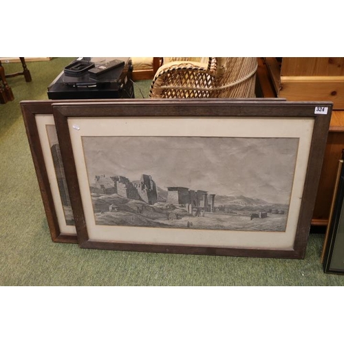 324 - 2 Oak Framed Sepia Engravings of Egyptian ruins and a collection of assorted pictures