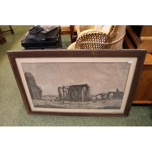 324 - 2 Oak Framed Sepia Engravings of Egyptian ruins and a collection of assorted pictures