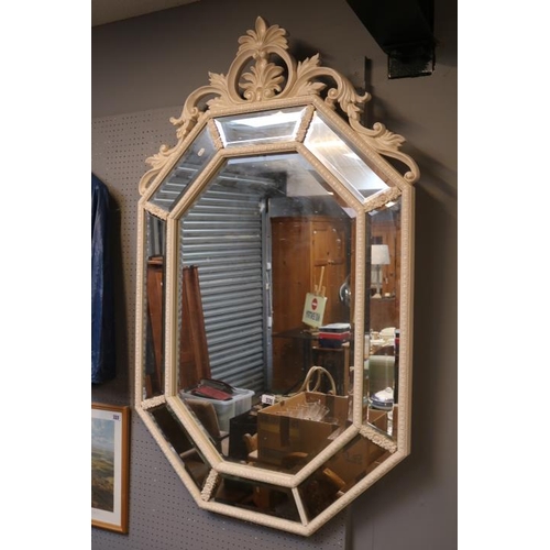 331 - Large Ornate bevelled wall mirror with foliate pediment