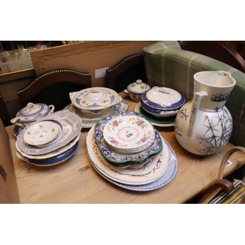 338 - Collection of 19thC and later ceramics to include Transfer printed wash jug, Tureens etc