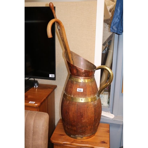 340 - Large Oak Brass and copper Ewer and 2 walking canes