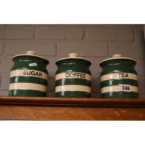 346 - T G Green Cloverleaf Banded Storage Jars to include Sugar, Coffee & Tea