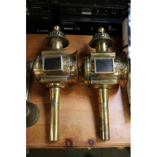 355 - Pair of Edwardian Brass Carriage Lamps