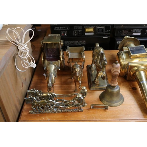 356 - Collection of Brass ornaments to include Carriages, Door stop etc.