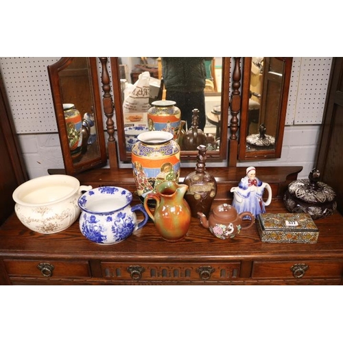 377 - Collection of assorted Ceramics to include Satsuma, Cut Crystal lidded powder pot etc.