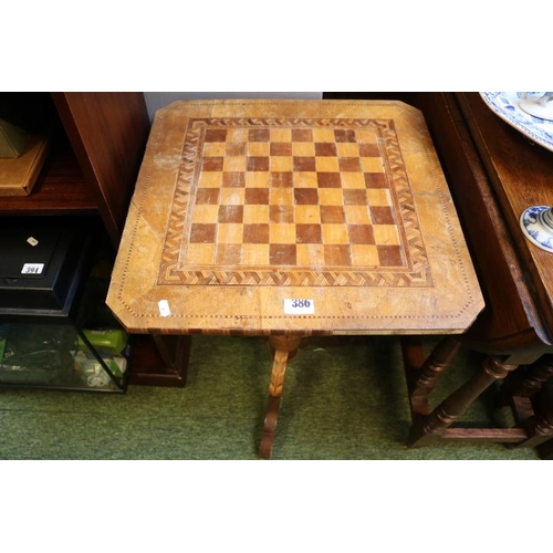 386 - 19thC Walnut Inlaid Chess table on tripod base