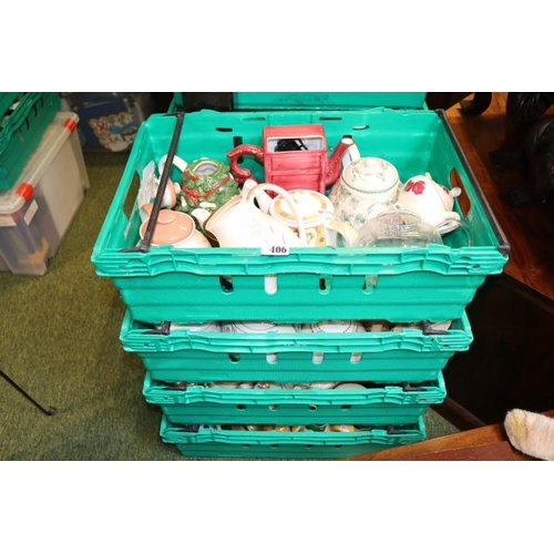 406 - 4 Crates of assorted Novelty Teapots (Crates not included)