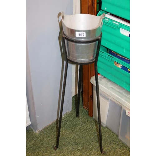 407 - Vintage Ice bucket on Cast Metal stand