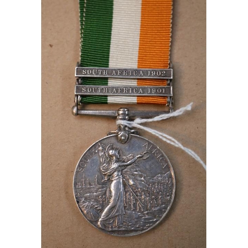 414 - Edward VII South Africa Medal with 1901 & 1902 Clasps and Ribbon to 1639 Serjit A Nayland RL Irish R... 