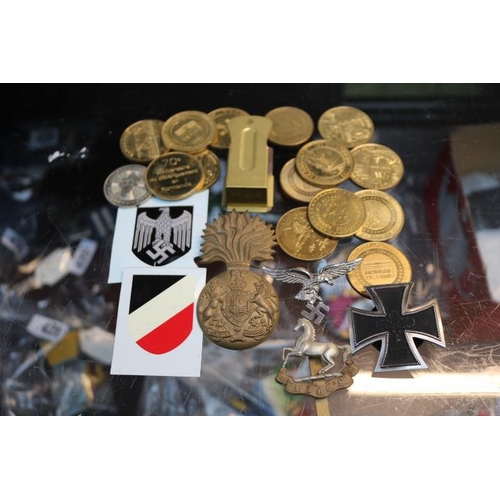 443 - Collection of Reproduction Military items to include Cross, Coins, Eagle Brooch etc