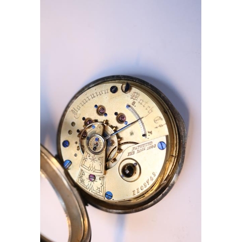 498 - Edwardian Silver Pocket watch with roman numeral dial and chain