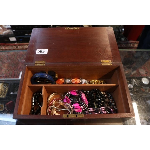 509 - Wooden box of assorted Costume Jewellery