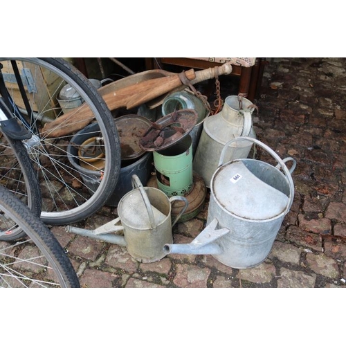 661 - Collection of Bygones to include Galvanized watering can Yokes etc.