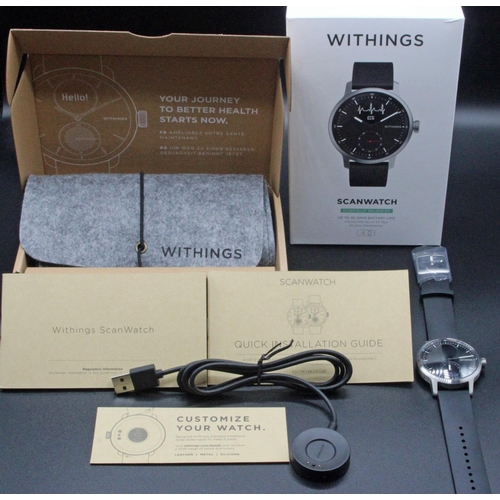 519a - Withings ScanWatch 42mm Silver Stainless Steel Case with Black Silicone Band. Withings ScanWatch 38m... 