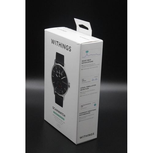 519a - Withings ScanWatch 42mm Silver Stainless Steel Case with Black Silicone Band. Withings ScanWatch 38m... 