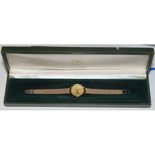 519g - IWC (International Watch Company) 18ct gold wristwatch on a 9ct gold bracelet, circa 1968. Signed ci... 