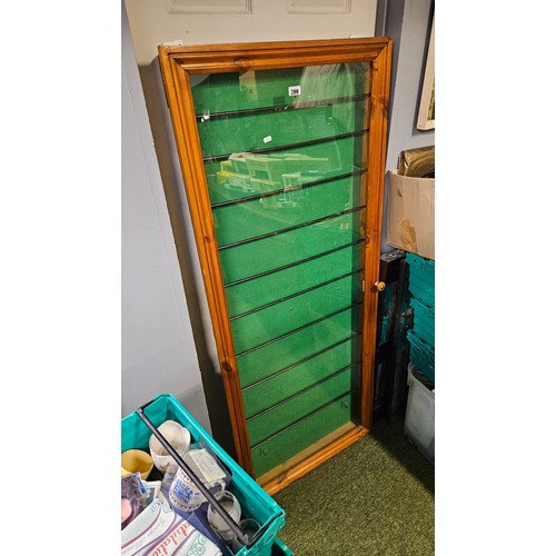 399 - Large Pine framed collectors cabinet with baize back