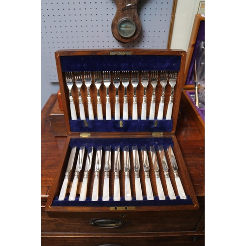 104 - 3 Cased Edwardian part Canteens of Cutlery to include Mother of Pearl Handled