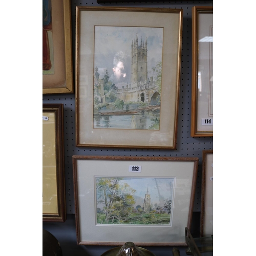 112 - 3 Watercolours by P J Bright to include Ashwell, Magdalene Tower & Bridge Oxford and Norman Stairway... 